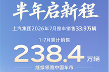 上汽集团1-7月累计销售238.4万辆 继续领跑中国车市