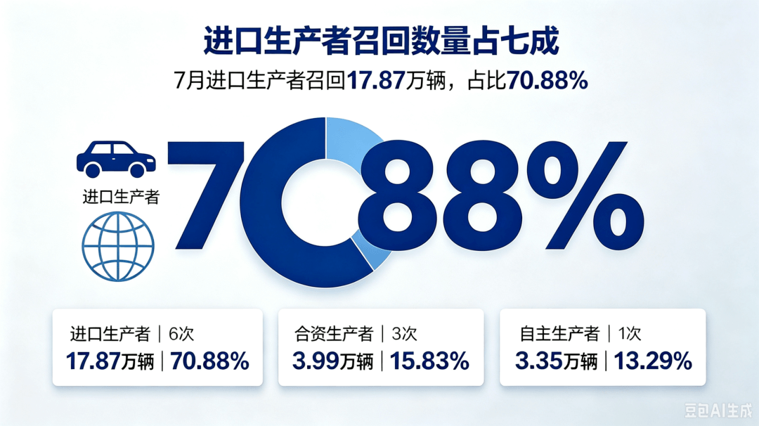 7月国内乘用车召回25.21万辆，环比激增五倍