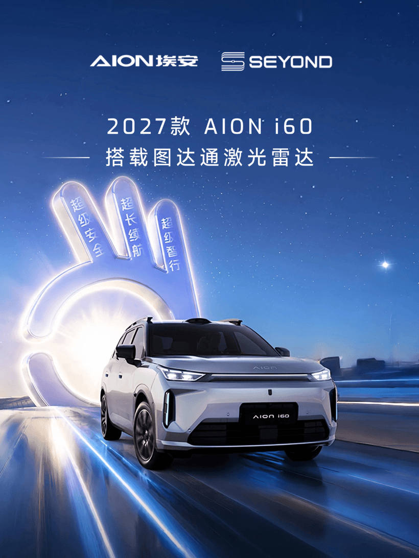 2027款埃安i60，搭载图达通高性能激光雷达