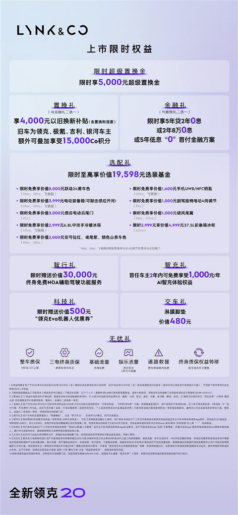 标配800V高压平台+激光雷达 领克20上市:限时11.88万起